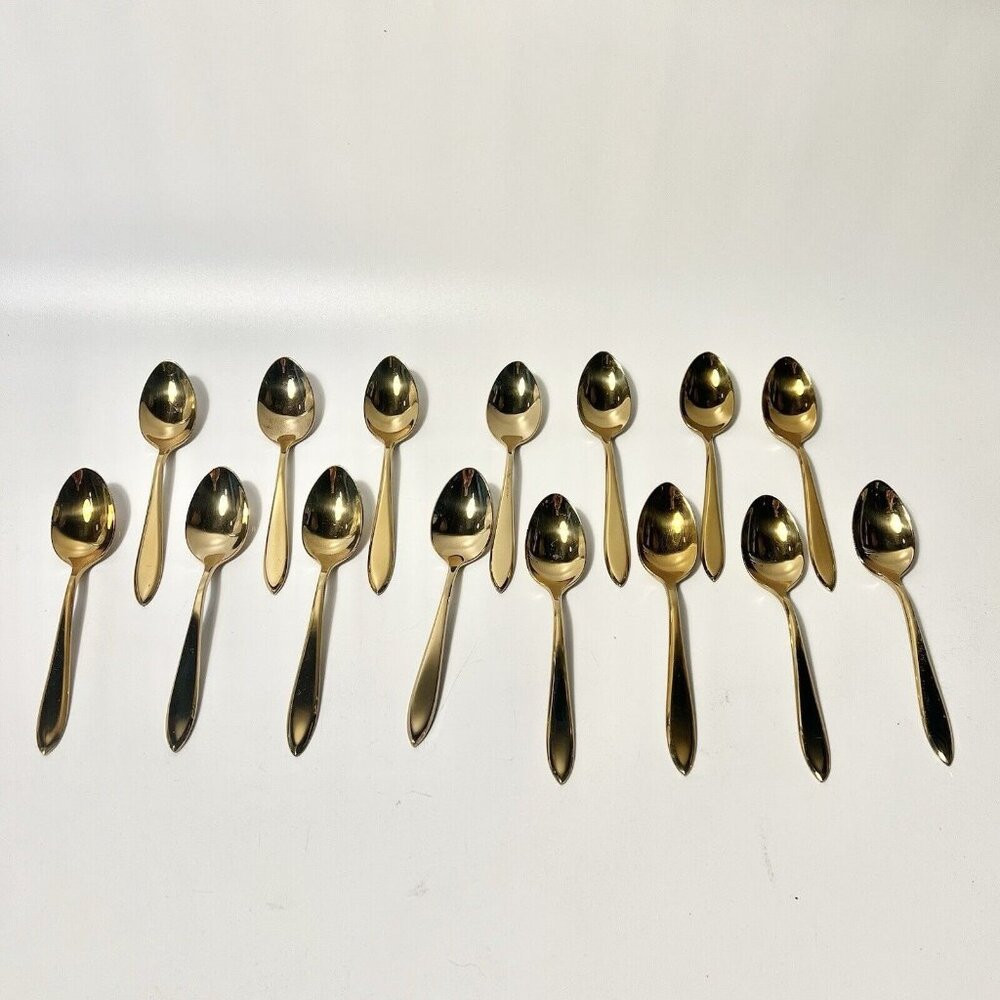 15 Vintage Dirilyte Derigold Regal 6" Teaspoons Gold Tone Flatware